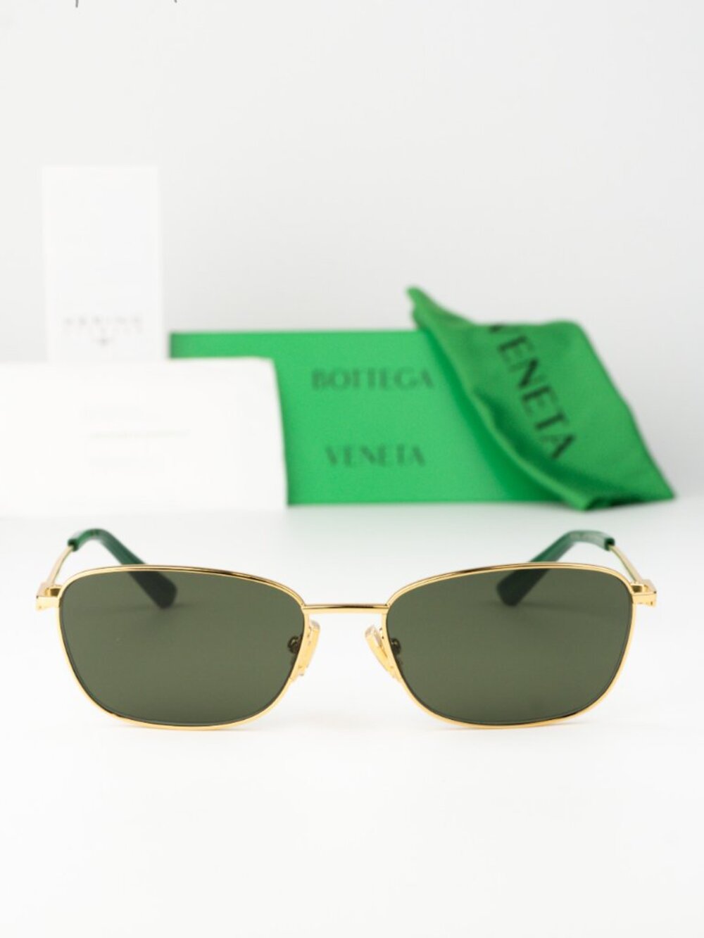 Bottega Veneta Men Sunglasses Gold Green Rectangle BV1300S 002 NEW AUTHENTIC